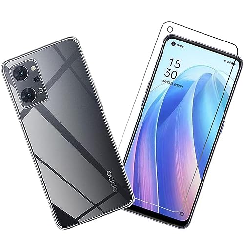 FOR oppo reno 9 A/Reno 7 A【1+1セット】強化液晶保護フィルム+透明TPUケース日本旭硝子製耐衝撃硬度9 H飛散防止指紋自動吸着防泡保護フィルムFOR oppo reno 9 A/Reno 7 A全面保護カバー防水黄変しにくい超薄