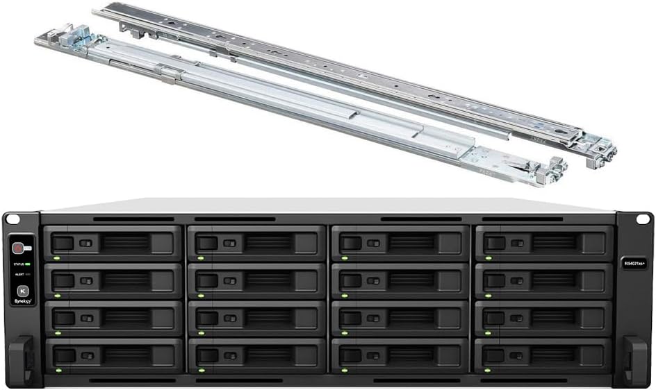 Synology RackStation RS4021xs+ NAS Server with Xeon 2.1GHz CPU, 64GB Memory, 320TB HDD Storage, 2 x 10GbE LAN Ports, Redundant Power, DSM Operating System Bundle with Rail kit