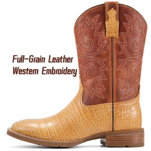 Image of SUREWAY Cowboy Boots For Men - Mens Square Toe Western Boot,Oil /Slip Resistant,Durable Fashionable Classic Pull on 10 Inch Boots Mid Calf Wellington Boots