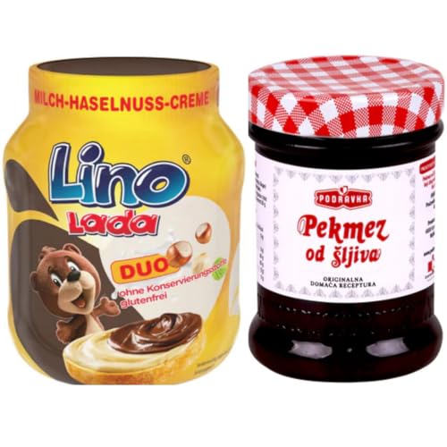 Con Pufai Grocery, mermelada de ciruela de 350 gramos de cristal + Lino Lada Duo leche y avellana Crema Chocolate Spreads Chocolate Spreads 350 gramos