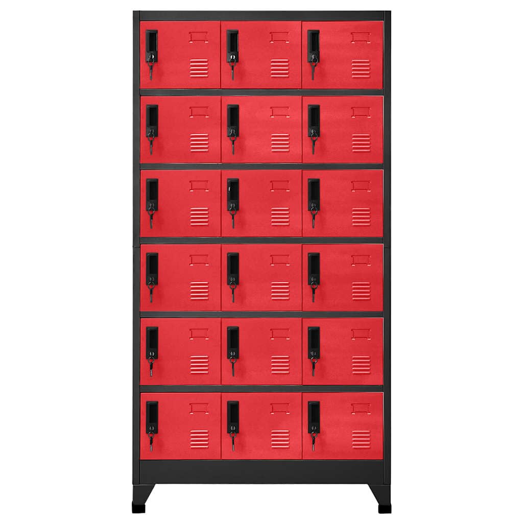 armario antracita rojo 90 x 40 x 180 cm acero, 18 puertas, con cerradura, para oficina, escuela, almacenamiento seguro de ropa y artículos personales