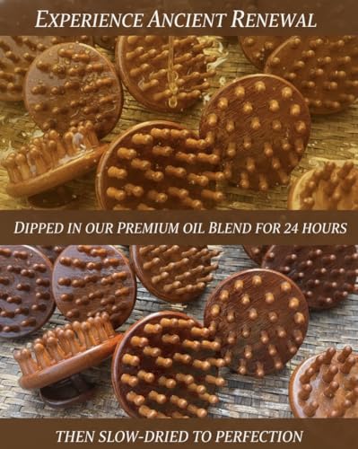 Image of 28 Tooth Natural Wooden Hair and Scalp Massager Comb - Herbal Oil Treated ,Stress Relief & Detox Shampoo Brush,Wet and Dry Application for Reducing Dandruff and Stimulates Hair Growth | Multifunctional Scalp Massager (1 Unit)