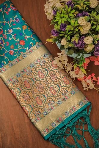 Image of DEVANGI Women's Woven Banarasi Silk Dupatta /Chunni For Women, Floral Print 1 Meter Wide and 2.3 Meter Length Printed Designer Dupatta /Chunni For Girls