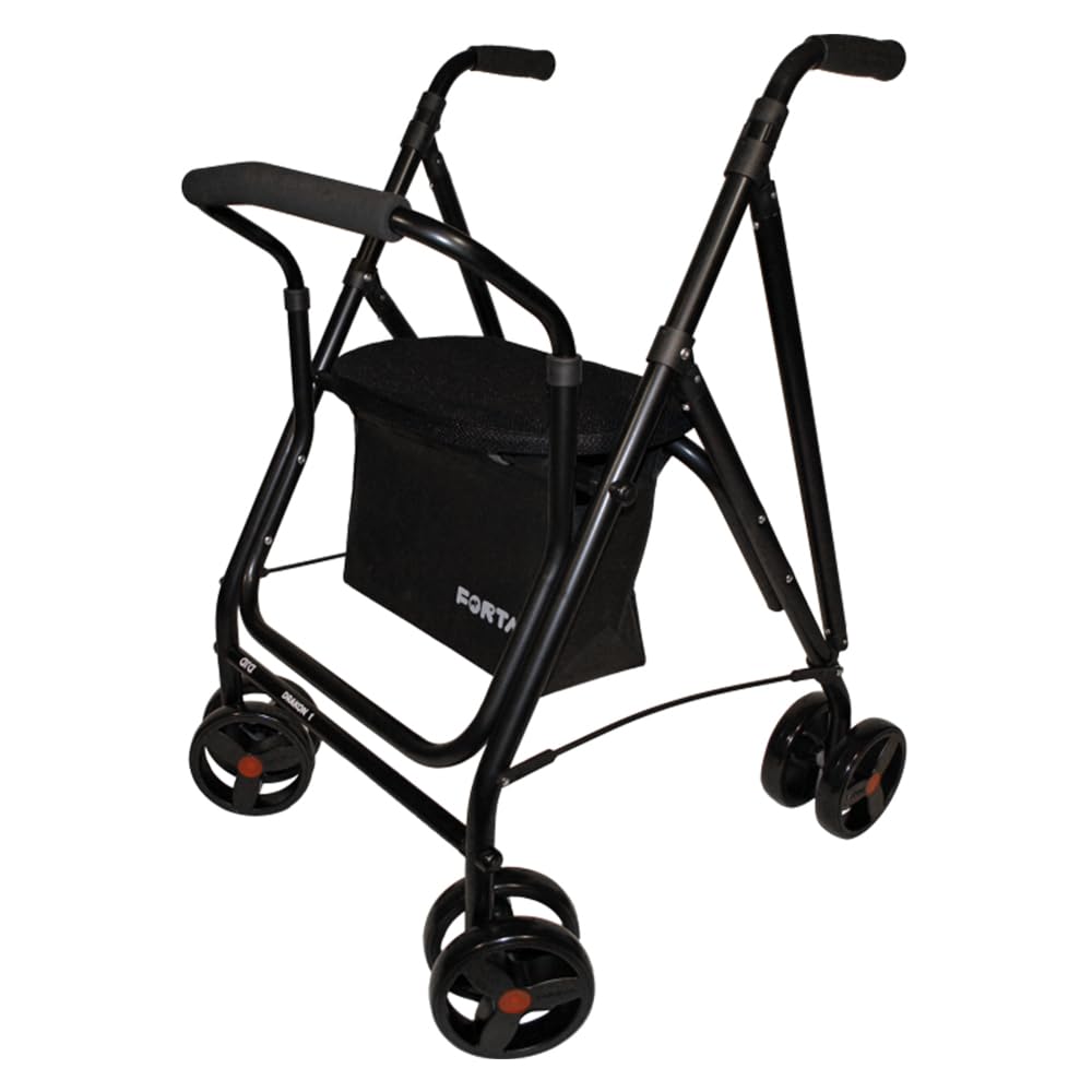 Forta Andador de aluminio plegable negro 4 ruedas - Andador para ancianos frenos presión