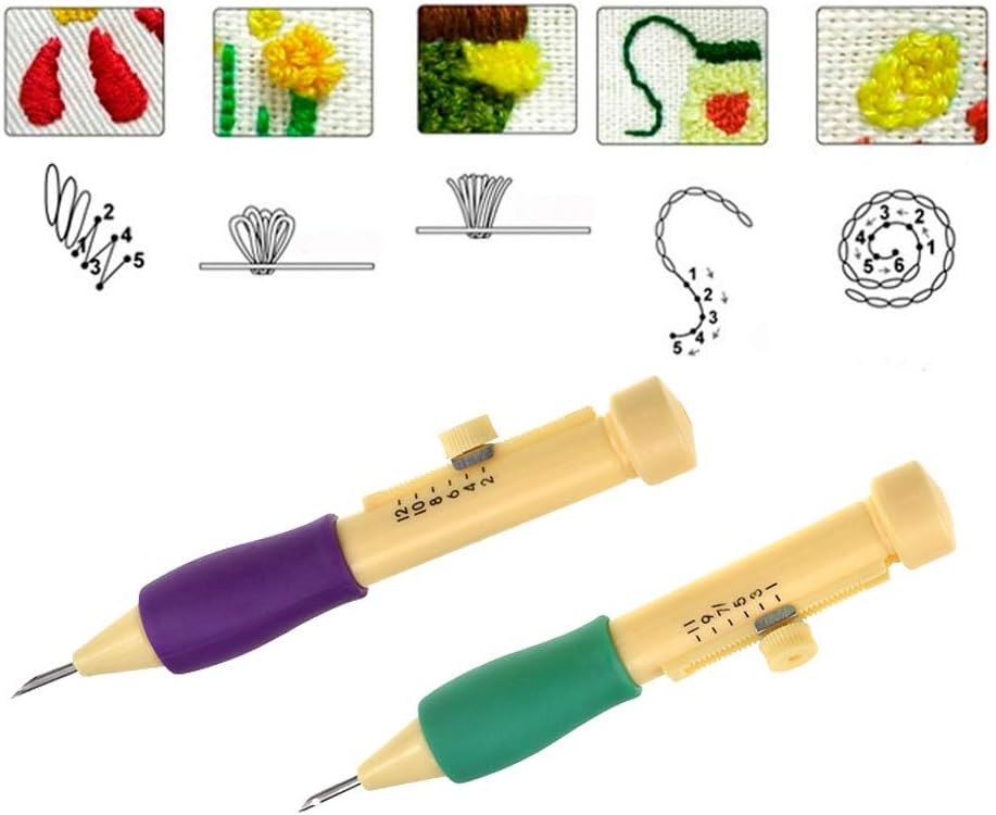 Magic Embroidery Pen Punch Needle Set 3 Needles 2 Threaders Sewing Craft Tools DIY Craft Knitting Sewing Tool for Embroidery (Purple)