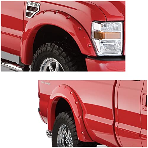 Bushwacker Pocket/Rivet Style Front & Rear Fender Flares | 4-Piece Set, Black, Smooth Finish | 20917-02 | Fits 2008-2010 Ford F-250 & F-350 Styleside Super Duty