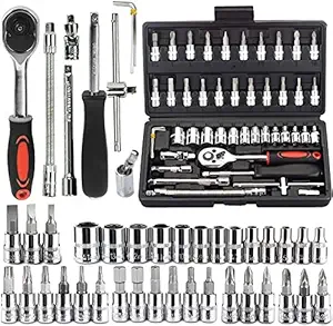 JEYANG 46 In 1 Pcs Torx Tool Kit & Screwdriver & 1/4'' Square Drive Metric Socket Set Extension Bar And Adapter For Bike, Car Repairs