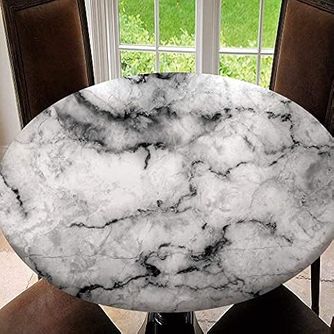 SUPNON Elastic Edged Round Tablecloth Abstract White Black Marble Texture Washable 3D Print Table Cloth Dinner Kitchen Home Decor Tablecloth Size 60"(Fit for 48.2"-52.1" Table) Cover