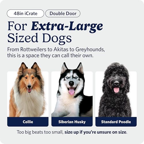 Image of MidWest Homes for Pets 48-Inch iCrate for Extra-Large Breeds, 90-110 lbs, Double Door Folding Dog Crate with Divider Panel, Leak-Proof Tray & Secure Latches, Portable, Durable & Easy to Assemble