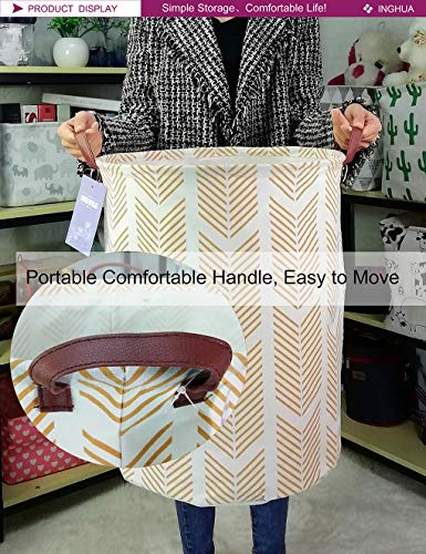 Inghua Laundry Hamper Large Canvas Fabric Lightweight Storage Basket/Toy Organizer/Dirty Clothes Collapsible Waterproof For College Dorms, Boys And Girls Bedroom,Bathroom(Yellow Wheat) #TOP3