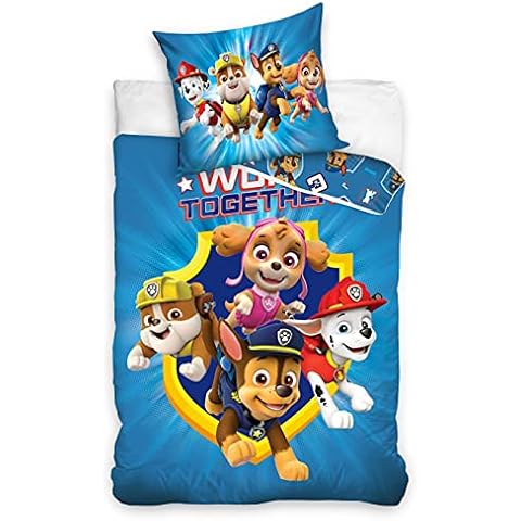 Paw Patrol Bed Linen Duvet Cover 135x200 cm 80x80 cm Cotton · Heroes Work Together · Children's Bed Linen in Blue for Girls and Boys · 2 Pieces · 1 Pillowcase 80x80 cm + 1 Duvet Cover 135x200 cm Cover