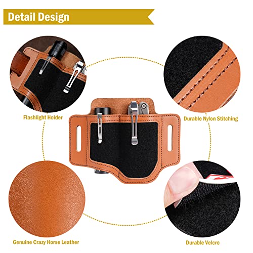VIPERADE PL1 Lederscheide für Gürtel EDC Werkzeug Lederscheide für Herren, Messerscheide Leder Taschenlampe Holster Taschenlampe Gürtelabdeckung EDC Pocket Organizer (Hellbraun)