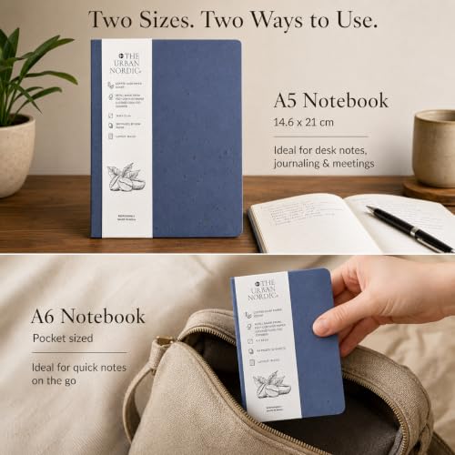 Image of Coffee Husk Paper Notebook Set of 2 - A5 Hardbound Journal 160 Ruled Pages + A6 Pocket Notebook 64 Ruled Pages, FSC Certified Recycled Paper, Eco Friendly Diary Set for Work, Study & Gifting