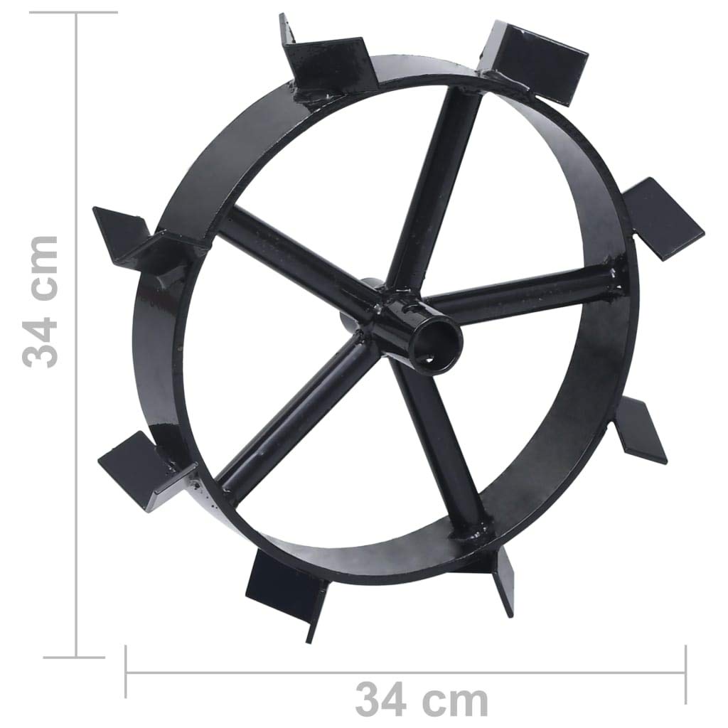 Ruote in metallo per decespugliatore a benzina da 6,5 CV, diametro 34 cm, 2 pezzi, in metallo nero, per decespugliatore, coltivatore, decespugliatore, ideale per scavare, allentare e diserbare