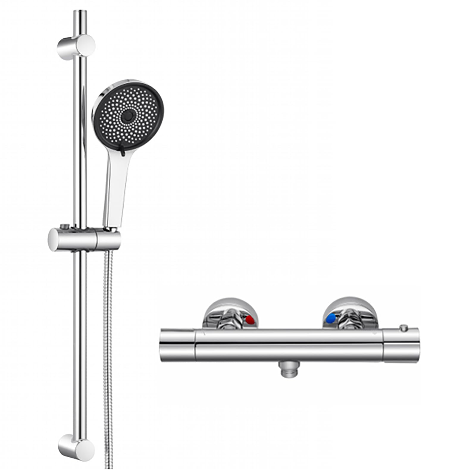 DERW Shower Riser Kit with Thermostatic Shower Mixer Valve, 70cm Shower Slide Bar with 5 Modes Shower Head, Height Adjustable & 360° Rotatable, Stainless Steel Anti-Corrosion, Easy Fit Old Holes