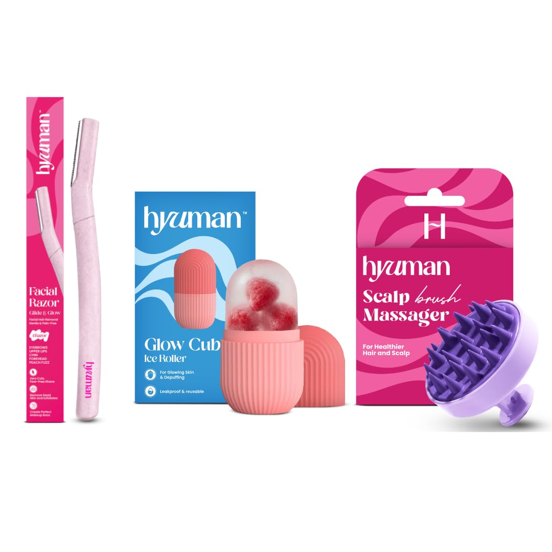 Hyuman Face Razor + Ice Roller + Scalp Massager Combo for Women | Smooth Shaving & Relaxing Care Kit (Set of 3)-picture-18