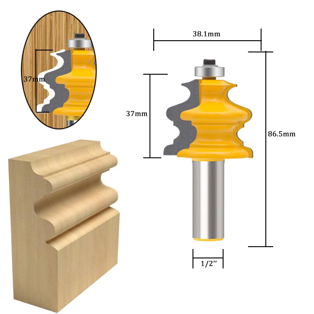 Woodworking Cutting Tools 5Pcs Architectural Molding Router Bit Set 1/2 ...