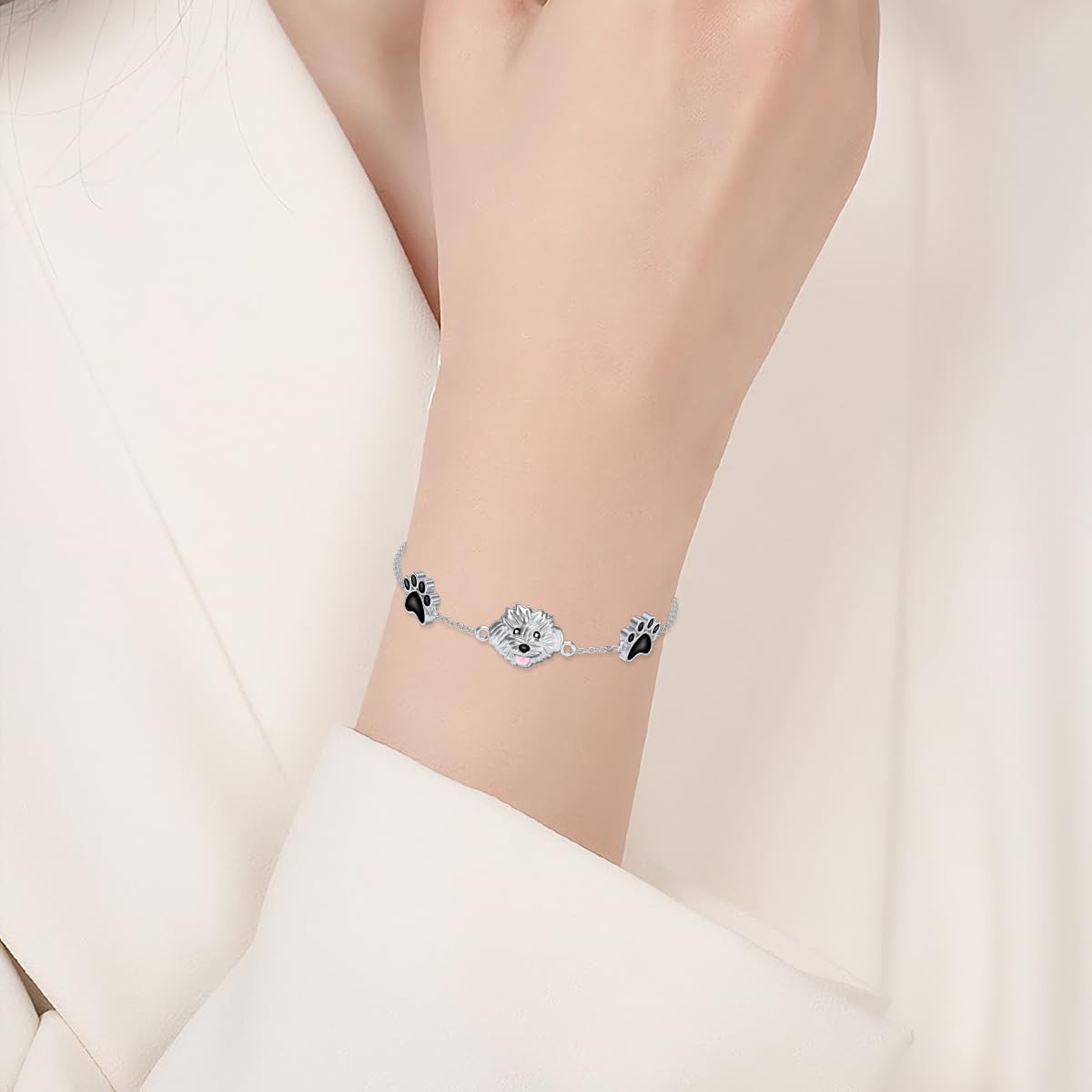 MONGAS Yorkie Dog Bracelet Sterling Silver Paw Print Bracelet Dog Paw Print Jewelry for Women - Image 2