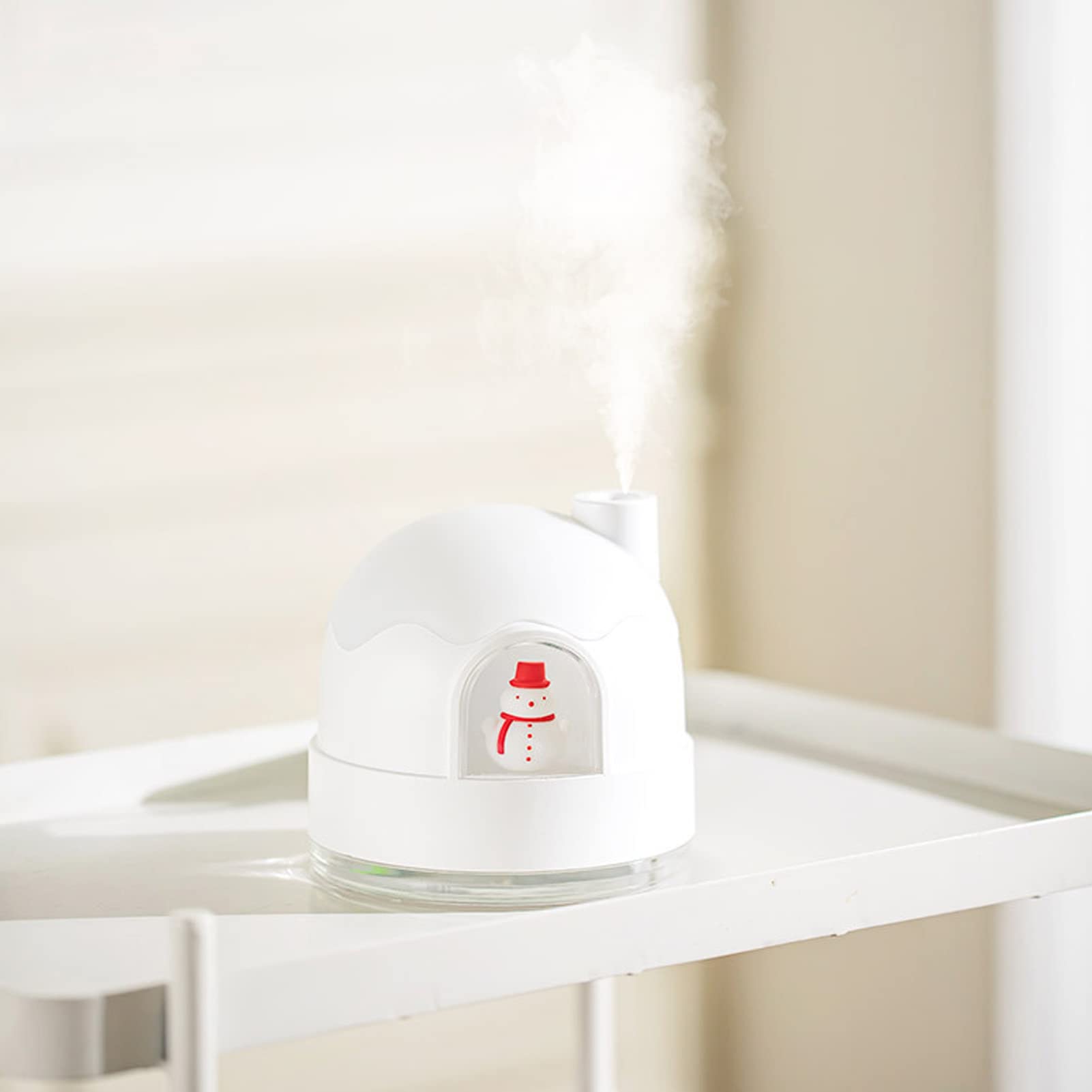 Humidificador de niebla fría con luz nocturna, humidificadores ultrasónicos silenciosos for dormitorio, apagado automático, lindos humidificadores con diseño de casa de nieve for bebés, guardería, tod