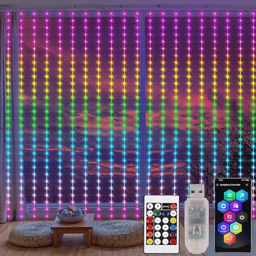 Gesto 5V USB Smart RGB Curtain String Lights – 300 LED Waterproof Fairy Lights with 16 Million Colors, Music Sync, App Control | Decorative Lights for Balcony,Garden & Diwali Decoration(10 x 10 Ft)