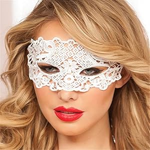 Vrouw zwart/wit/rood uitgehold kant oogmasker kostuums (Color : Style 1 White)