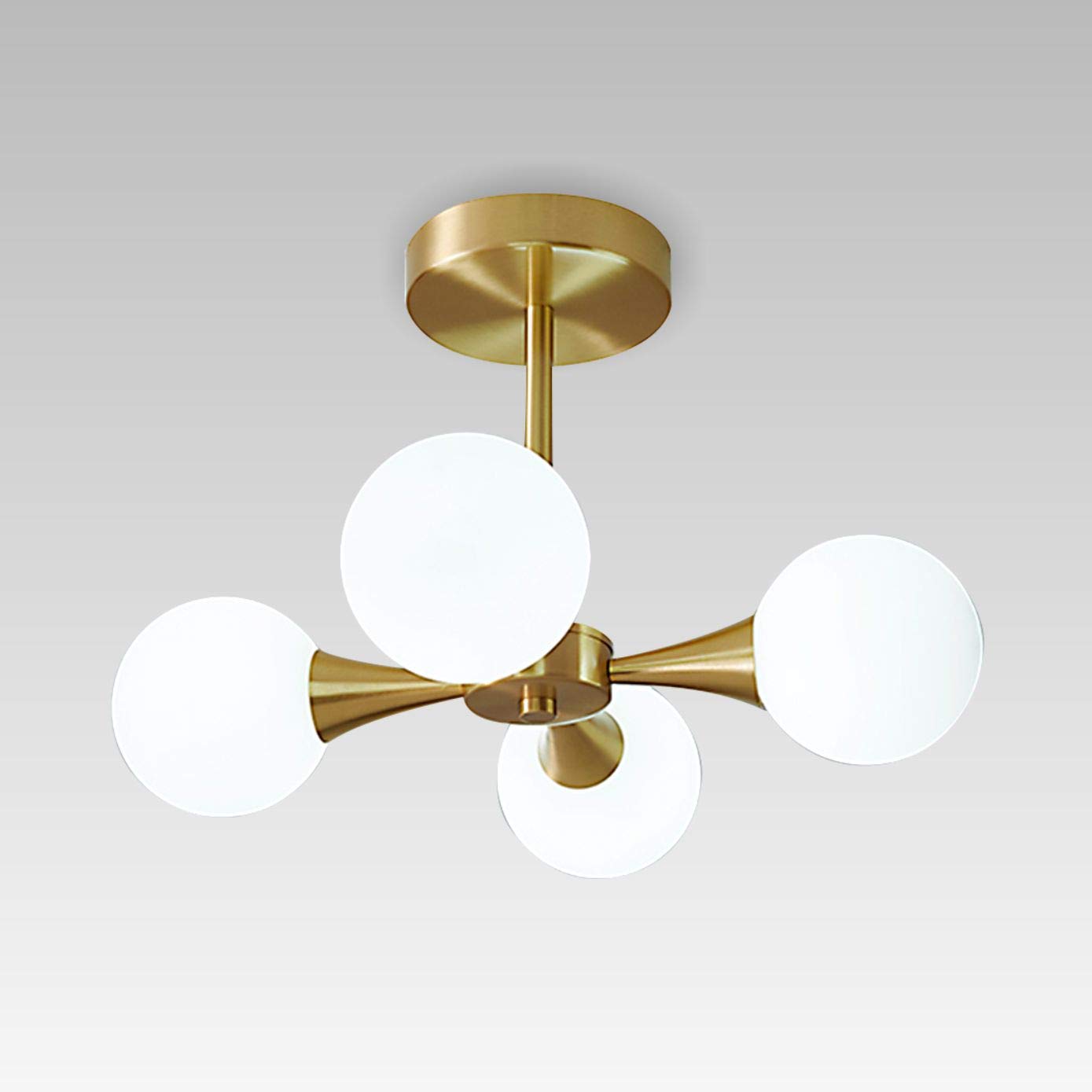 KLXSIVU Modern LED Chaner, 4-Head Globe Flush Mount Light Fixture, Antique Brass & d, Stylish Ceiling Lighting for Bedroom, Living Room, Farmhouse Decor (4 Heads)