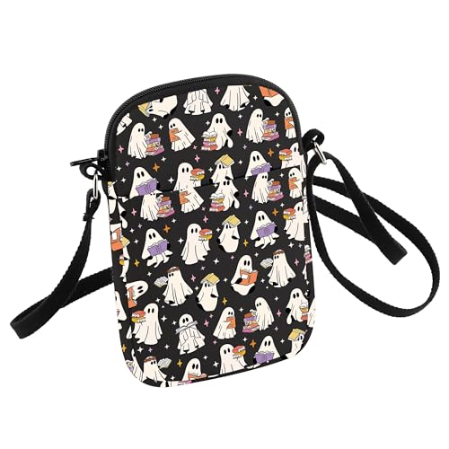 HOLLP Funny Ghost Reading Books Halloween Spooky Book Club Reading Crossbody Bag Spooky Lover Gift for Book Lover