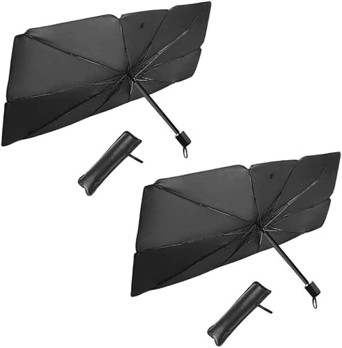 2 Pack Foldable Car Windshield Sun Shade Umbrellas - Universal Reflective UV & Heat Blocking Windscreen Covers