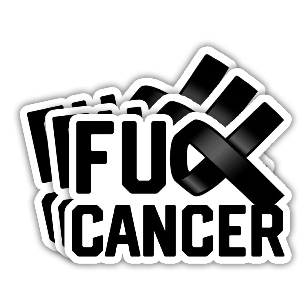SODAVA (3Pcs, 3in) F*ck Cancer Sticker Cancer Awareness Sticker – Anti Cancer Ribbon Decal for Laptop, Tumor Support Gift, Strong Warrior Vinyl, Black and White Ribbon, Waterproof Stickers