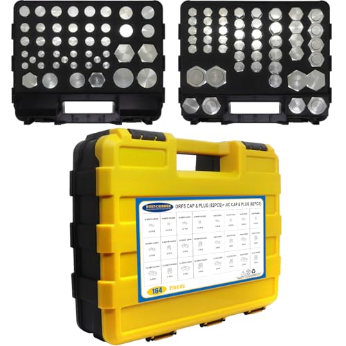 Image of 164pcs JIC and ORFS Master Industrial Hydraulic Cap and Plug, Hose Tube and Pipe Fitting Kit Cap and Plug Kit, Precision Threading in ORFS Sizes 4 6 8 10 12 16 and 37 Dash Sizes 4 6 8 10 12 16