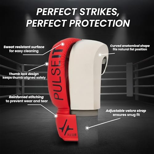 Image of Pulseit Boxing Gloves for Men & Women | Premium PU Leather | Training, Sparring, Kickboxing, Muay Thai & MMA | Multi-Layer Foam Padding, Wrist Support, Breathable (Red)