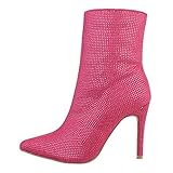  Ital Design Damenschuhe Stiefeletten High-Heel Stiefeletten, JRX2223-, Textil, Pink, Gr. 39