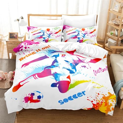 NDXRWDZR Funda Nordica Cama 90 Infantiles FúTbol Blanco Edredón Cama 90 para Niñas Niños con Cremallera Suave Transpirable Microfibra Fundas Nordicas 150x220 cm + 2 Fundas de Almohada 50x80 cm