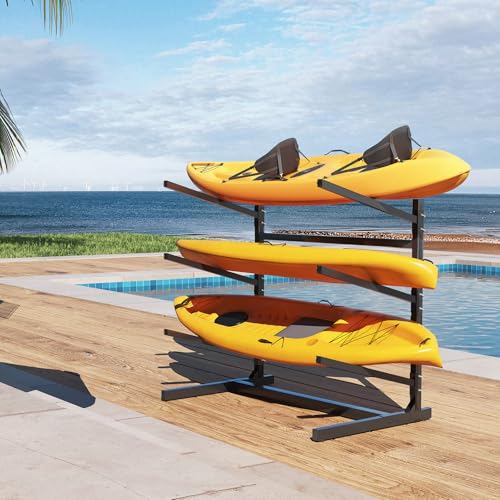 AQY Kayak Storage Rack, 3-Tier Heavy Duty Steel Adjustable Freestanding Kayak Stands with Wheels for Garage and Outdoor Storage,Storage Rack for Kayak, Canoe, Surfboard and Paddleboard - Thumbnail 6