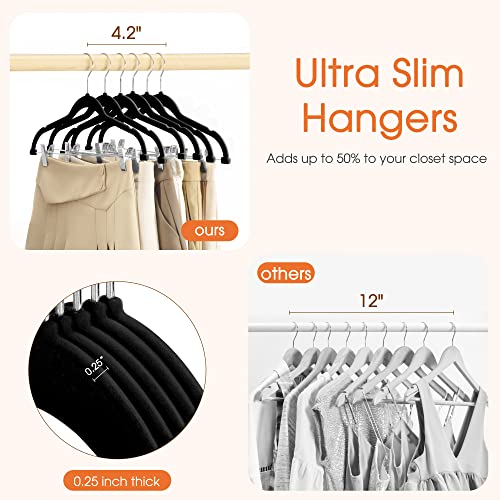 Cozymood Velvet Skirt Hangers 24 Packs Velvet Hangers With Clips Ultra Thin Non Slip Velvet Pants Hangers Space Saving Clothes Hanger For Trouser, Skirts, Jeans (Black) #TOP3