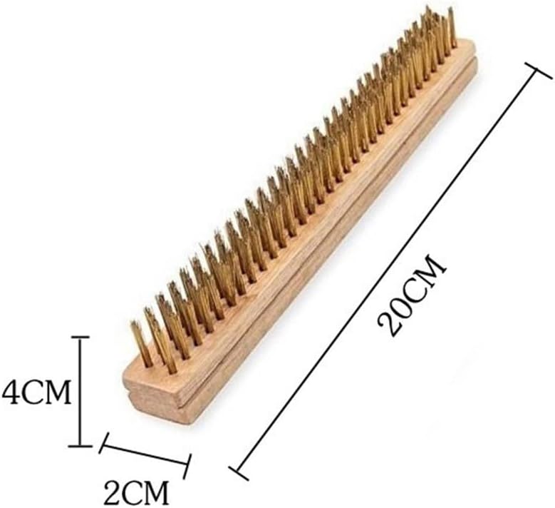 Brass Bristle Pizza Oven Brush with Wooden Handle, Heavy-Duty BBQ Grill Cleaning Brush with Stainless Steel Scraper