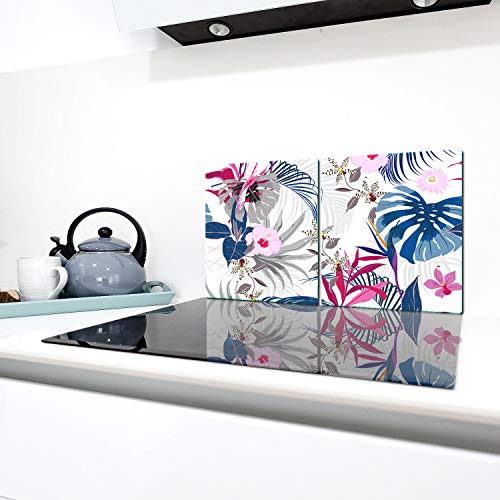 QTA | Lot de 2 cache-plaques de cuisson 40 x 52 cm en vitrocéramique 2 pièces en verre Protection anti-éclaboussures Plaque en verre Plaque de recouvrement de plaque de cuisson Céramiques Fleurs