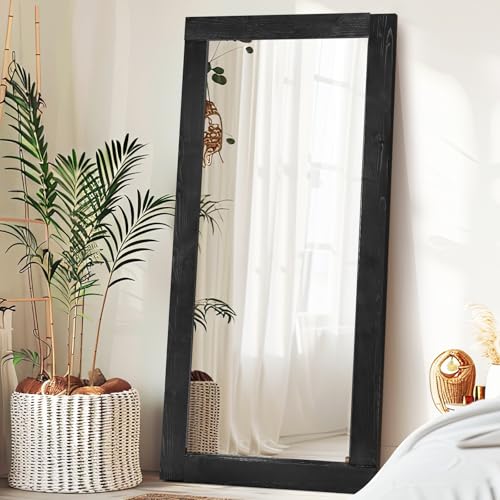 Image of 71x32in Full Length Mirror, Solid Wood Convex Frame, Black