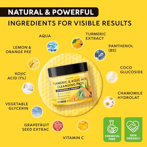 Turmeric Kojic Acid Cleansing Pads - Exfoliating Turmeric Pads for Face Dark Spots, Discoloration - Daily Skin Care for Men & Women - Natural Glow Facial Wash - Image 5