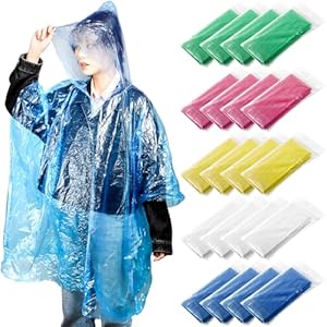 Cididu 20 Pack Disposable Rain Ponchos for Adults, Clear Plastic Emergency Raincoats with Hood, Individually Wrapped Bulk Rain Ponchos Waterproof Family Pack Camping