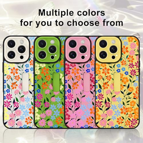 Image of for iPhone 16 Pro Max Case with Finger Strap Holder, Cute Colorful Floral Flower Print Pattern Design for Women Girls, Shockproof Anti Scratch Hand Kickstand Protective Cover, Yellow