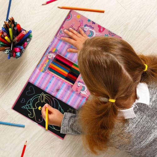 Image of Crackles Coloring Pads Kit for kids, Coloring Book with 30 Coloring Pages /10 Rainbow Scratch Papers /8 Colored Pencils /1 Pencil and 1 Stylus for Drawing Painting for Kids Pack Of 2 (Multicolr Print)