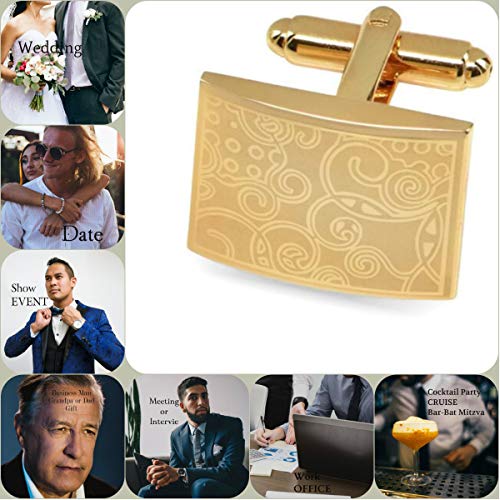 Jewelsiq Mens Cufflinks 14K Gold Plated Rectangle Shaped Laser Engraved Elegant Design Gold-Plated-Brass #TOP3