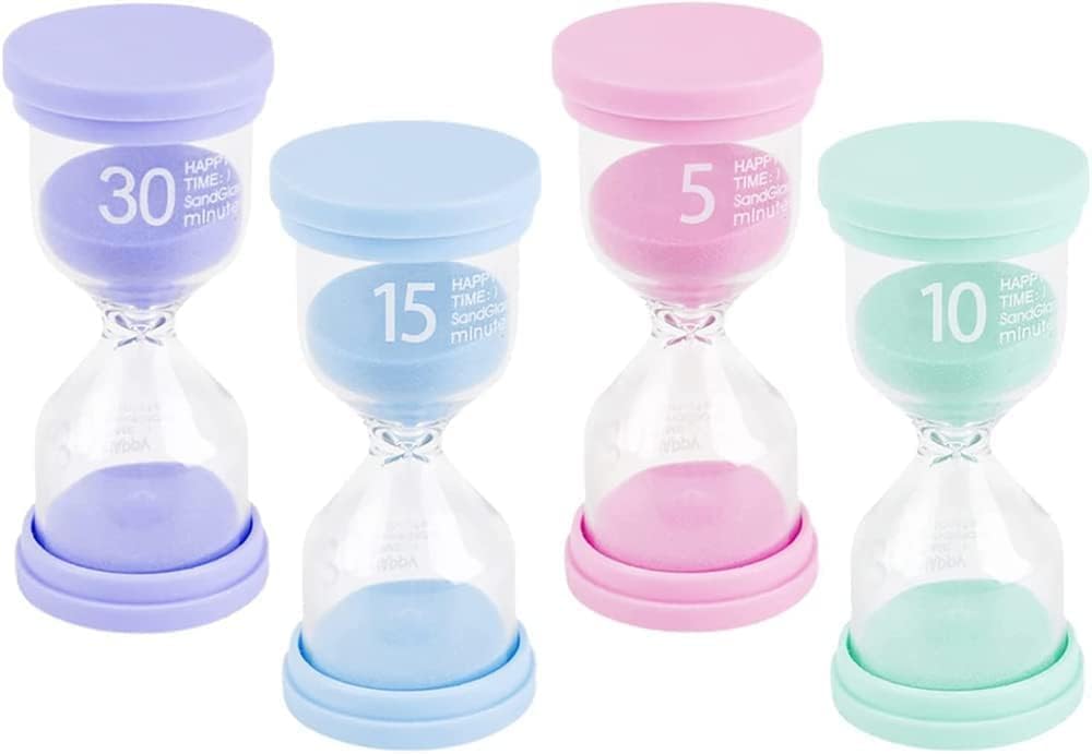 4 Pcs Sand Timer, Small Hourglass Timer, Visual Timer for Kids, 5mins, 10mins, 15mins, 30mins Sand Clock Timer, for Game, Home, Cooking, Kitchen, Toothbrush, Classroom, Office Decoration