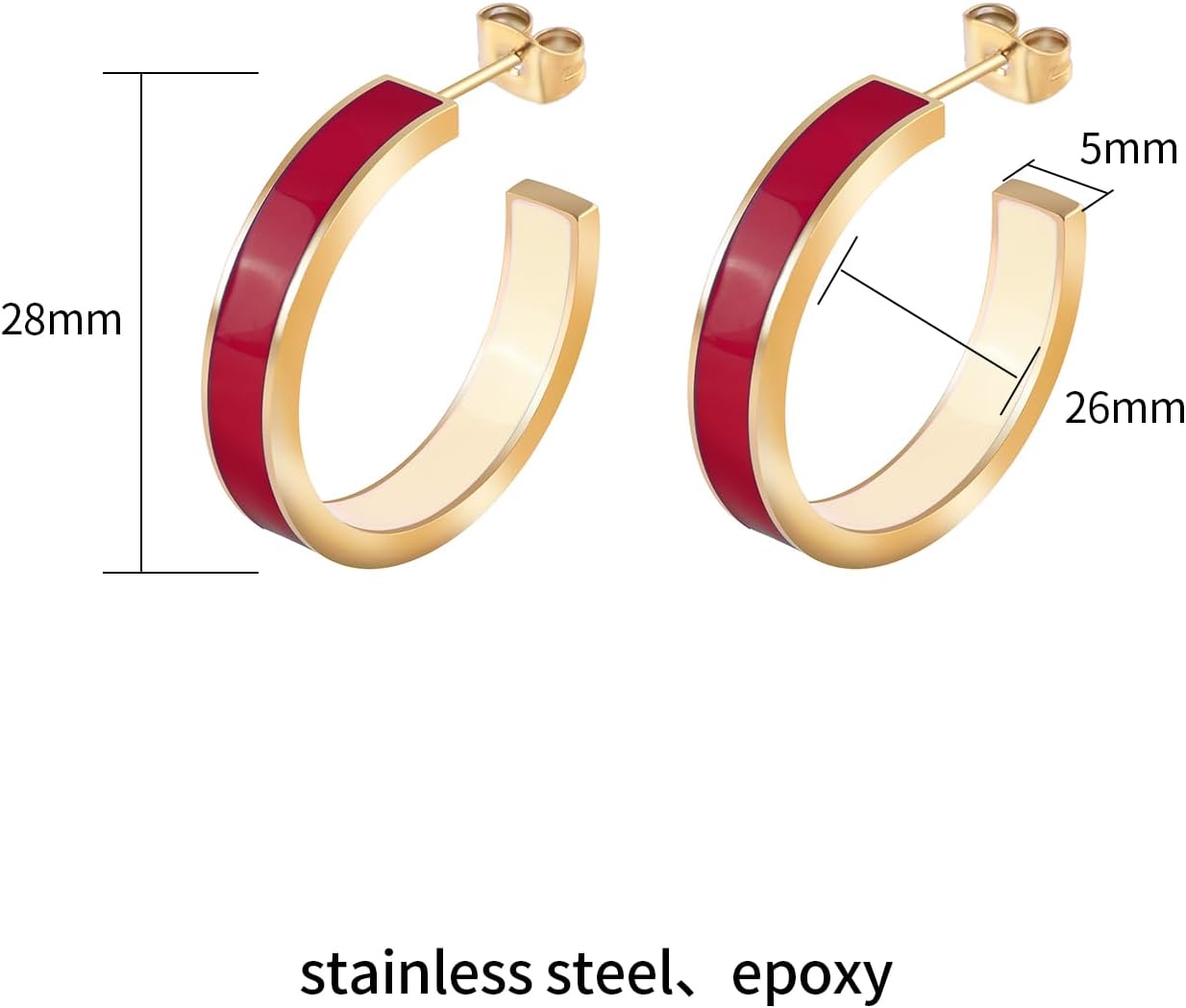 Chunky Gold Earrings for Women C Shaped Round Hoop Earrings 18K Gold Plated Stainless Steel Enamel Earrings Jewelry Gift - Image 2