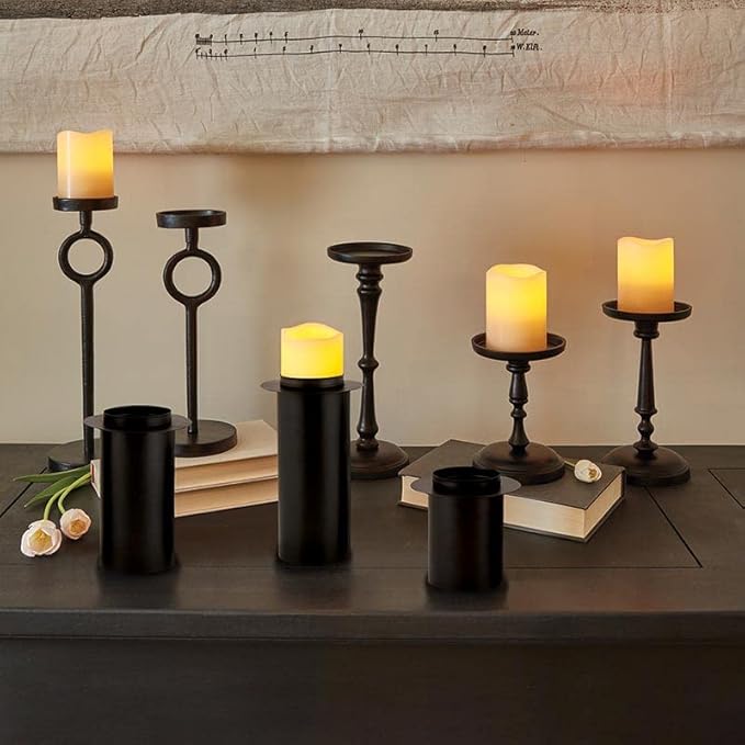 47th & Main Modern Metal Pillar Candle Holder Pedestal Candleholder, Large, Black