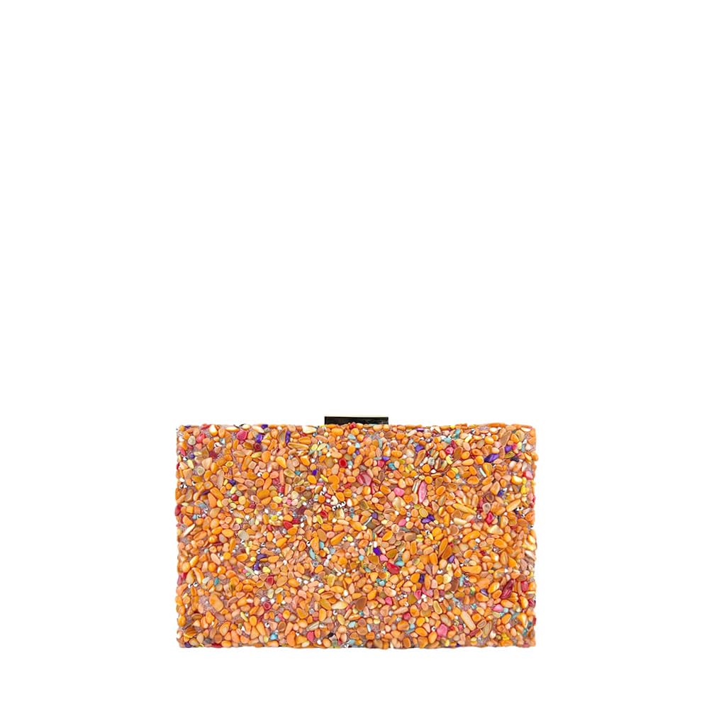 MODELISA Bolso Clutch De Piedra Fiesta Cadena Hombro Mano Boda Mujer (Naranja)