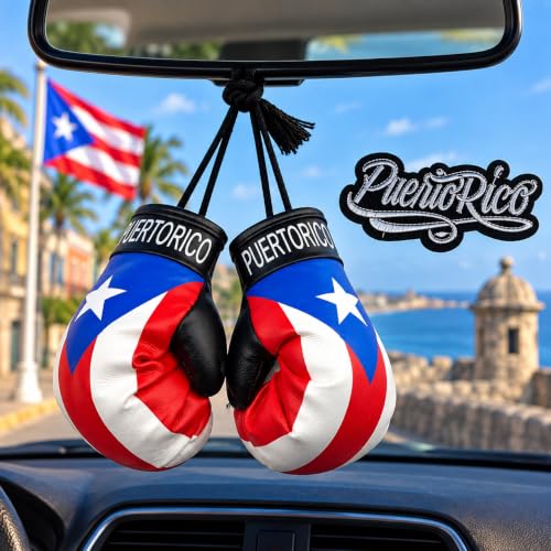 Puerto Rico Flag for Cars Boxing Gloves Set for car Flags Hanging Rearview