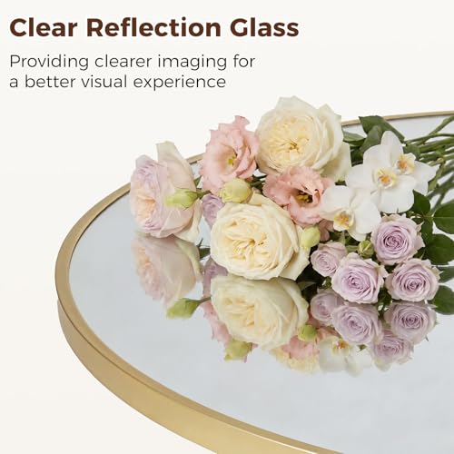 Image of Sweetcrispy 24 Inch Round Wall Mirror, Bathroom Mirrors for Over Sink, Matte Metal Framed Circle Vanity Mirror, Wall Decor for Bedroom, Entryway, Anti-Rust, Tempered Glass, Hanging or Leaning, Gold