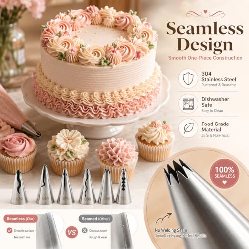 7 Pack Stainless Steel Seamless Piping Icing Tips, Pleated Skirt Piping Nozzle, Cake Decorating Tools for Pastry Fondant Cupcake Baker 7 Pack Stainless Steel Seamless Piping Icing Tips, Pleated Skirt Piping Nozzle, Cake Decorating Tools for Pastry Fondant Cupcake Baker - Image 3